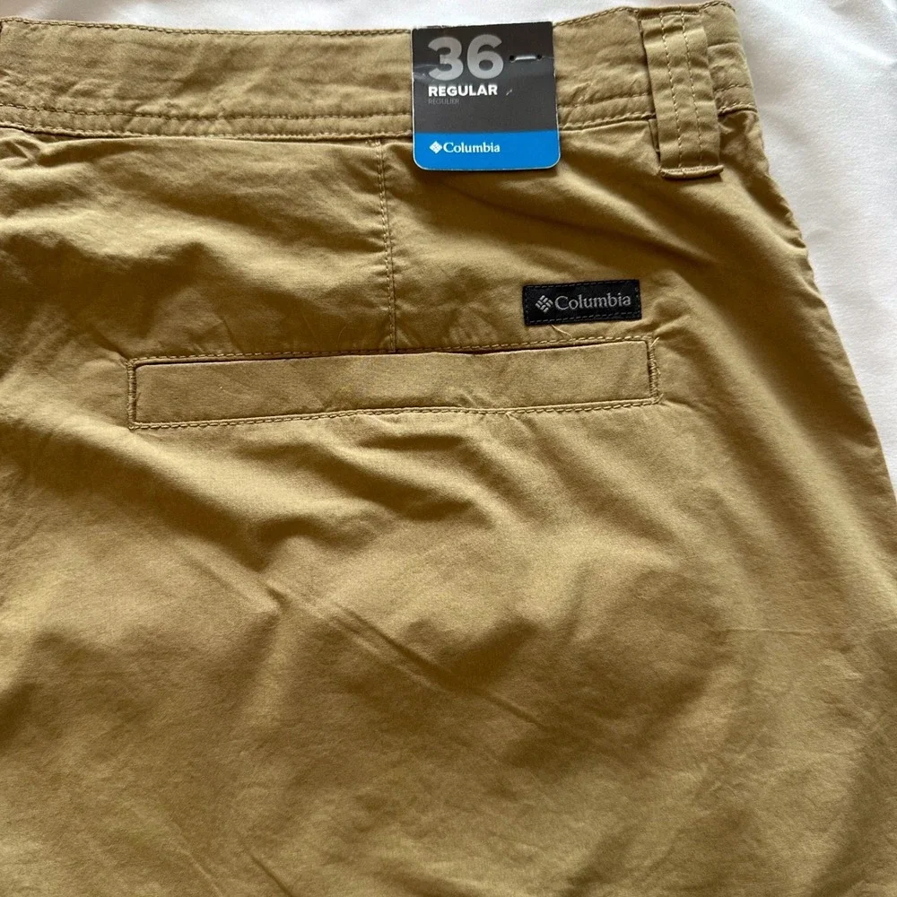 NEW WITH TAGS Columbia Mens Washed Out Shorts Tan Cotton 8 Inch Inseam SIZE 36